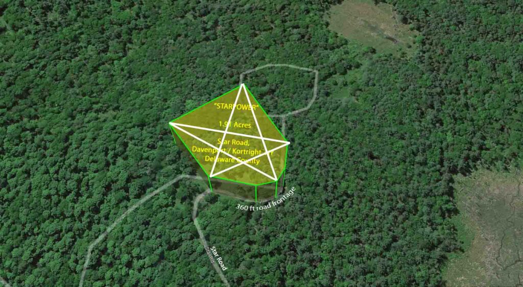 “STAR POWER” – 1.91 Private Acres – Davenport, NY – Level – Wooded – Mt views – Excellent off-grid – Weekend getaway – Hunting Camp – 3 hrs/NYC – Only $15,900!